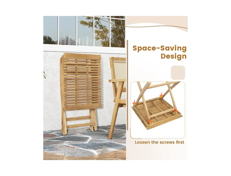 Slickblue 27.5 Inch Indonesia Teak Patio Bistro Table with Slatted Tabletop and Sturdy Wood Frame