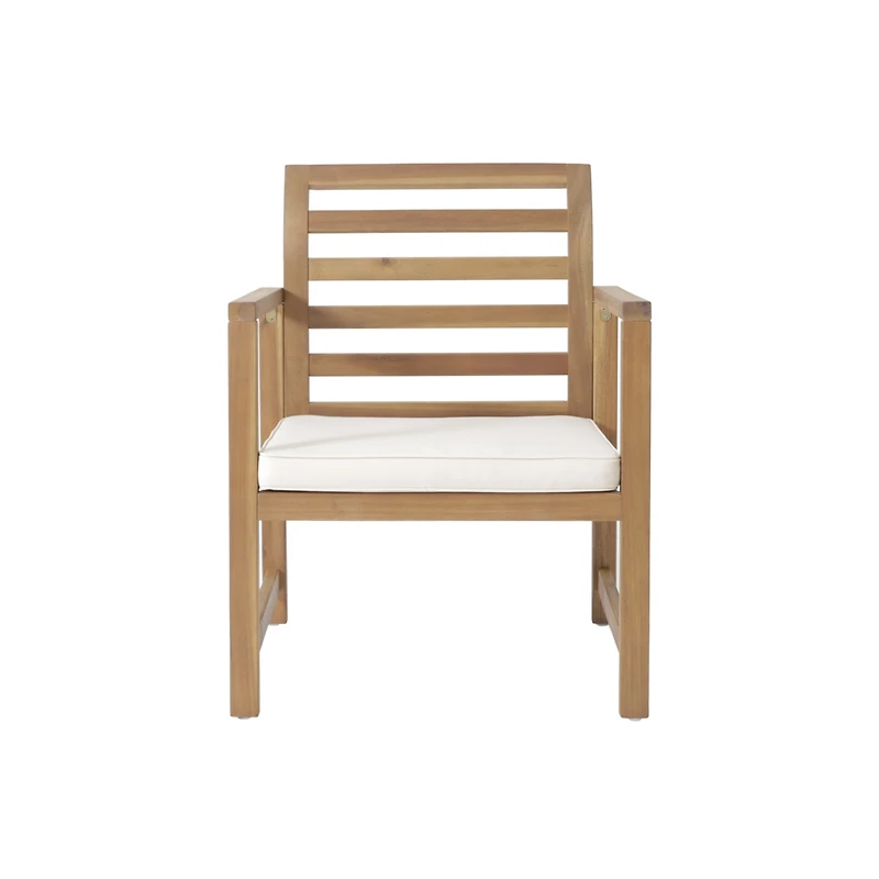 Simplie Fun Natural Acacia Wood Outdoor Armchair with White Cushions (Set of 2)