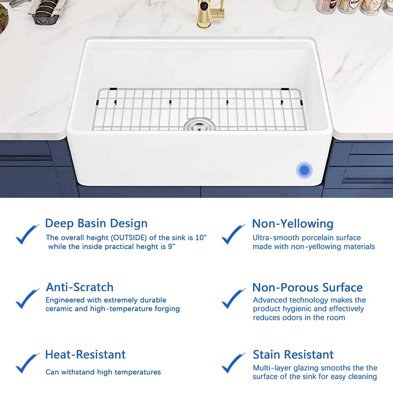 Streamdale Furniture Fireclay 33 L X 20 W Workstation Farmhouse Kitchen Sink With Accessories
