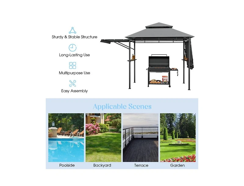 Slickblue 13.5 x 4 Feet Patio Bbq Grill Gazebo Canopy with Dual Side Awnings