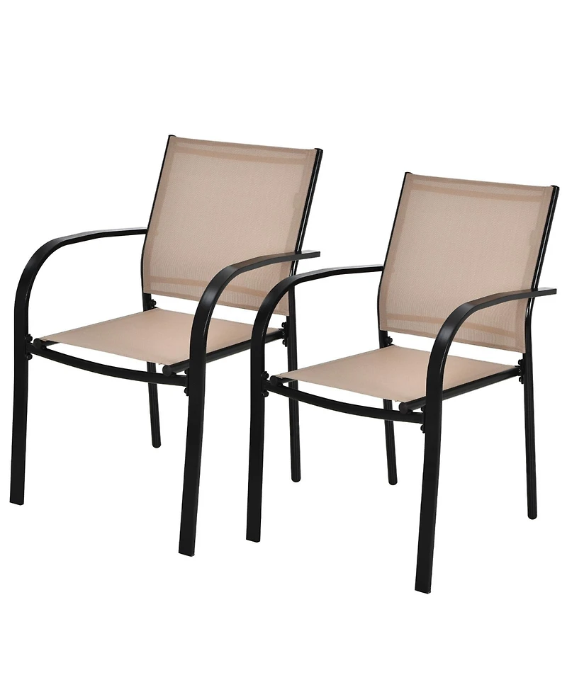Slickblue Set of 2 Patio Stackable Dining Chairs with Armrests Garden Deck-Brown