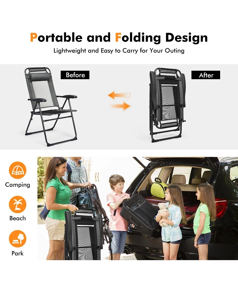 Slickblue 2 Pieces Patio Adjustable Folding Recliner Chairs with 7 Level Adjustable Backrest