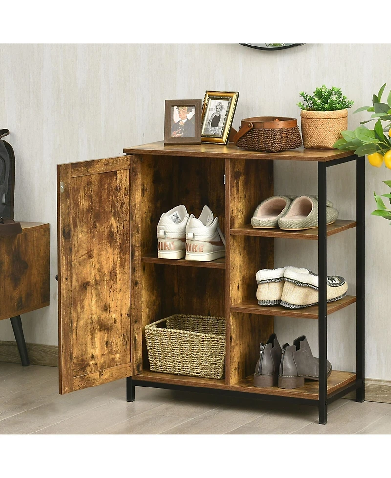 Sugift Multipurpose Freestanding Storage Cabinet with 3 Open Shelves and Doors