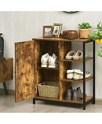 Sugift Multipurpose Freestanding Storage Cabinet with 3 Open Shelves and Doors