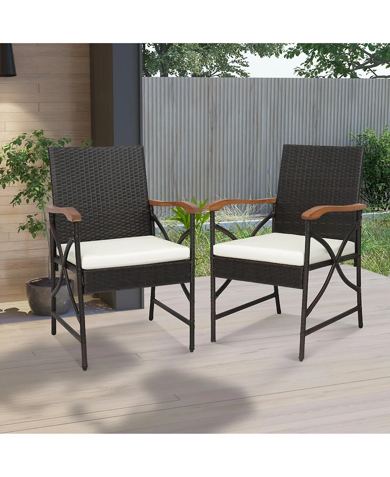 Slickblue Patio Wicker Dining Chairs with Soft Zippered Cushion-Set of 2