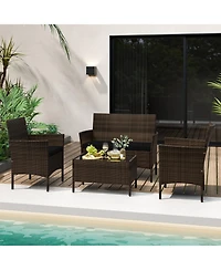 Slickblue 4 Piece Patio Rattan Conversation Set with Cozy Seat Cushions