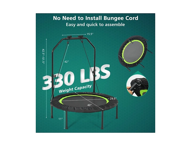 Slickblue 40 Inch Foldable Fitness Rebounder with Resistance Bands Adjustable Home