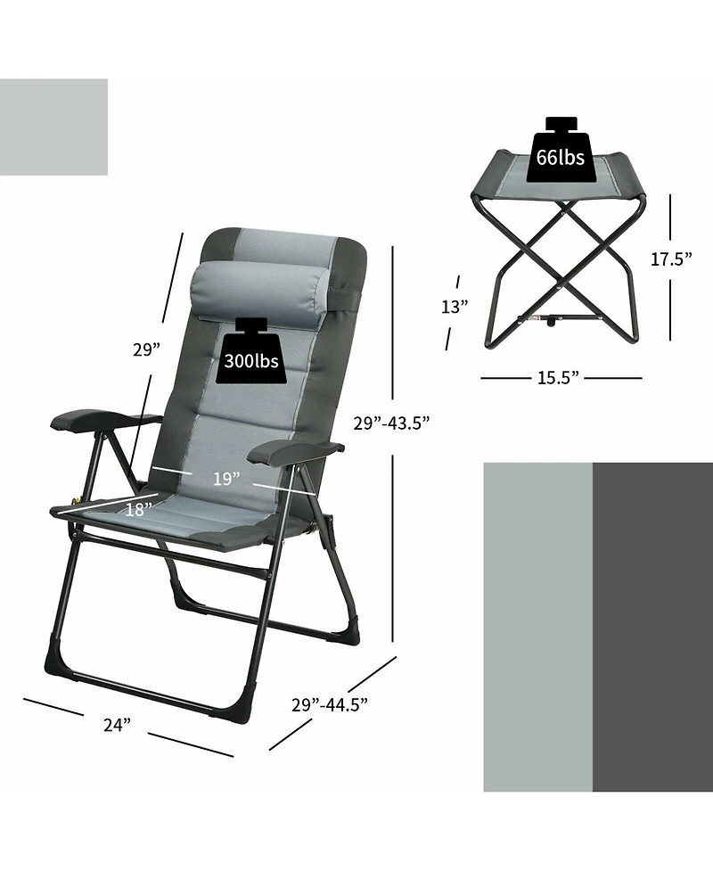 Slickblue Set of 2 Patiojoy Patio Folding Dining Chair with Ottoman Set Recliner Adjustable-Grey