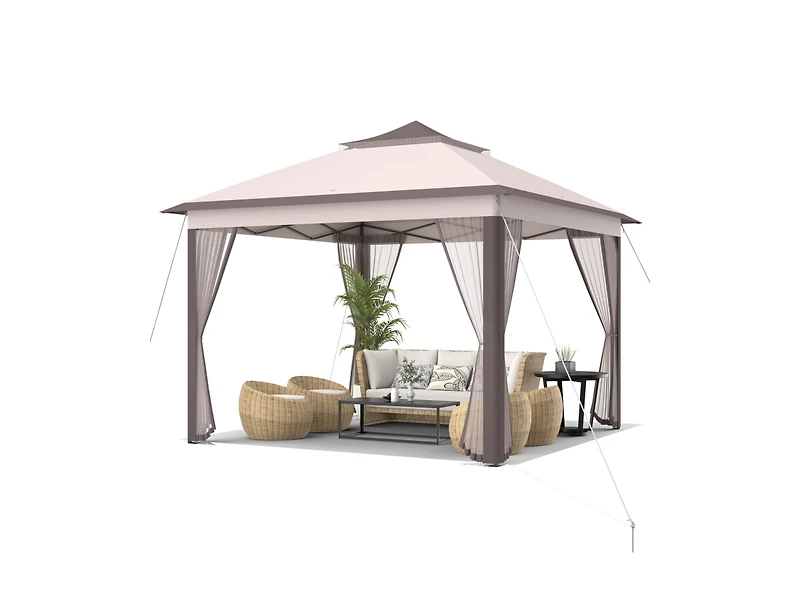 Slickblue 11 x Feet 2-Tier Pop-Up Gazebo Tent Portable Canopy Shelter Carry Bag Mesh