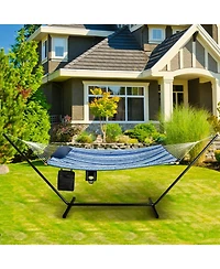 Slickblue Hammock Chair Stand Set Cotton Swing with Pillow Cup Holder Indoor Outdoor