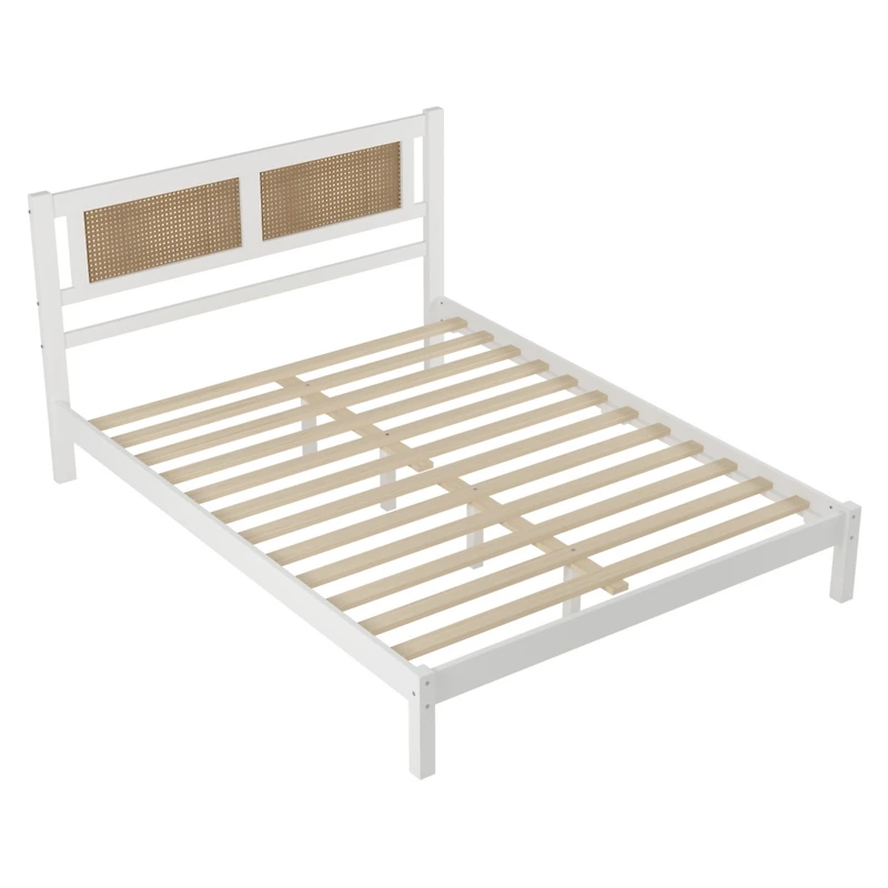 Streamdale Queen Rattan Platform Bed with White Frame