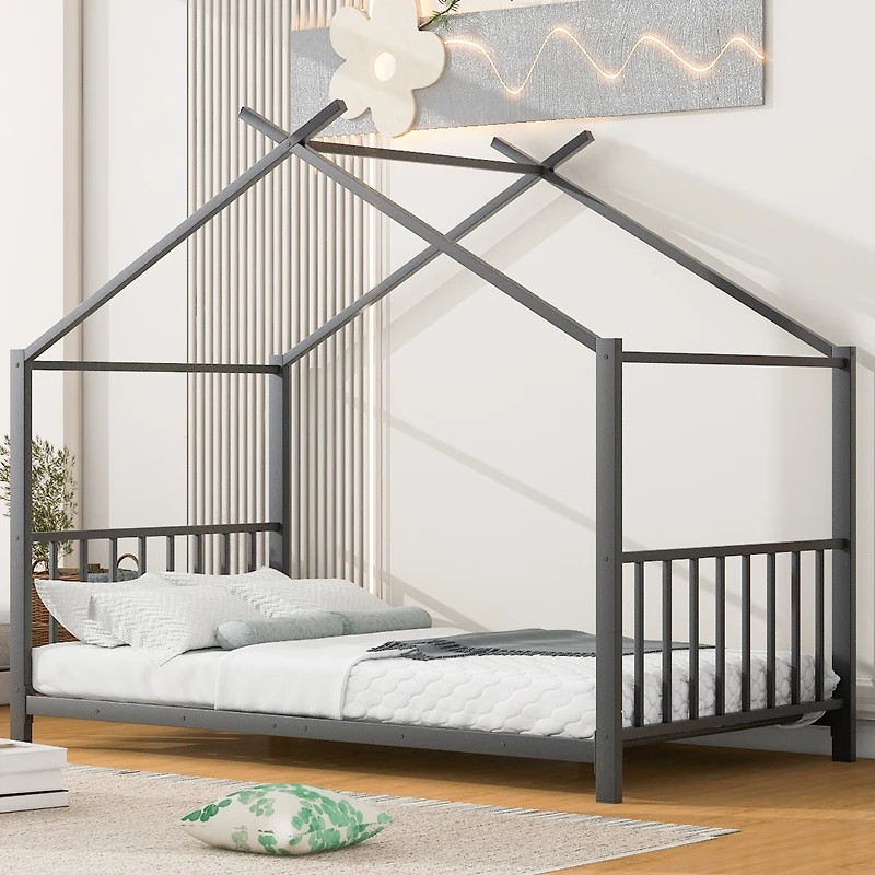 Streamdale Twin Metal House Platform Bed, White