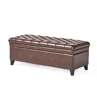 Streamdale Cancia Faux Leather Tufted Storage Ottoman with Espresso Wood Frame
