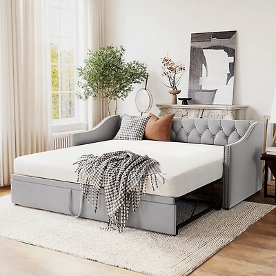 Streamdale Twin Upholstered daybed with Pop Up Trundle, Beige
