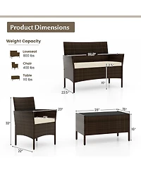 Slickblue 4 Piece Patio Rattan Conversation Set with Cozy Seat Cushions