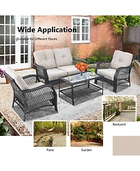 Slickblue 4 Pieces Patio Wicker Furniture Set Loveseat Sofa Coffee Table with Cushion-Beige