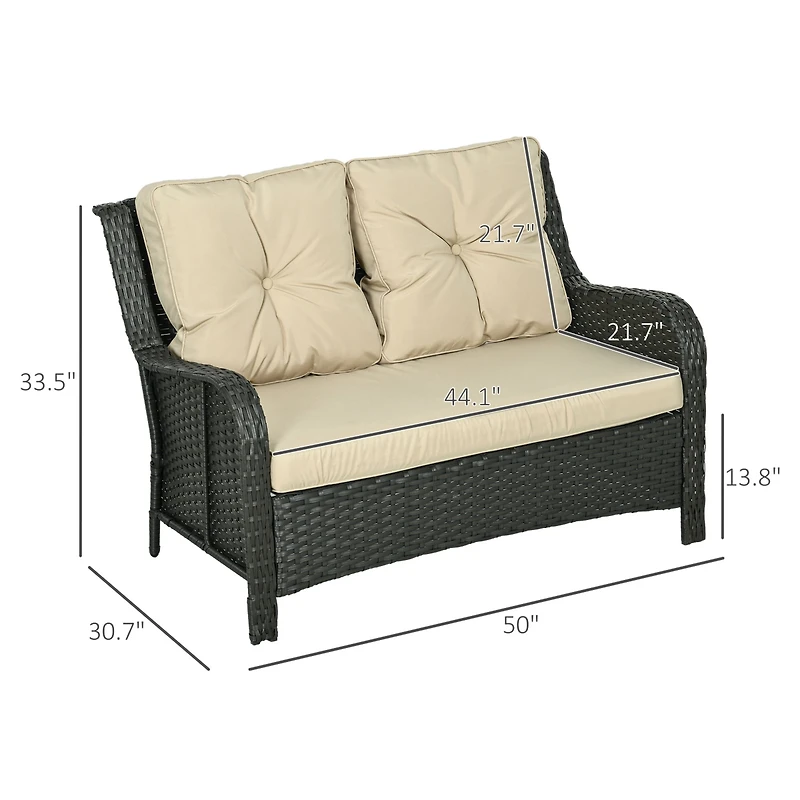 Outsunny 3-Seater Outdoor Sofa w/ 4" Thick Cushions, Outdoor Couch, Beige