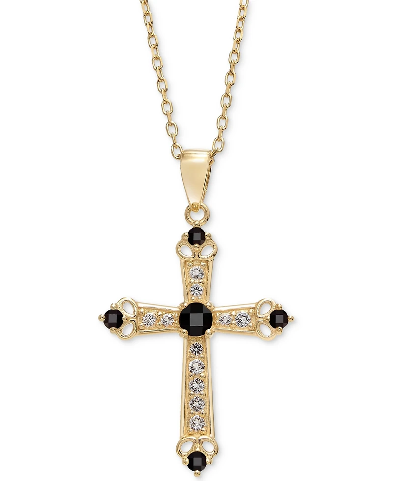 Sky Blue Topaz (1/3 ct. t.w.) & White (5/8 Cross 18" Pendant Necklace 14k Gold-Plated Sterling Silver (Also Citrine, Onyx, Perid