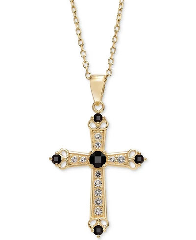 Sky Blue Topaz (1/3 ct. t.w.) & White (5/8 Cross 18" Pendant Necklace 14k Gold-Plated Sterling Silver (Also Citrine, Onyx, Perid