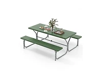 Slickblue 6 Ft Picnic Table Bench Set Dining Table and 2 Benches with Metal Frame and Hdpe Tabletop