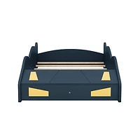 Streamdale Blue & Yellow Race Car Platform Bed with Storage
