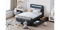 Streamdale Twin Upholstered Led Platform Bed with Drawers
