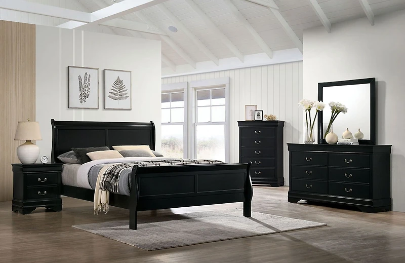 Streamdale Louis Philippe Queen Bed Solid Wood Sleigh Bed