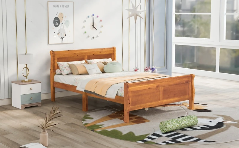 Streamdale Full Wood Platform Bed With Headboard And Wooden Slat Support