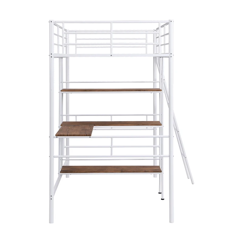 Streamdale Twin Size Metal Loft Bed And Built-In Desk And Shelves