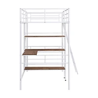 Streamdale Twin Size Metal Loft Bed And Built-In Desk And Shelves