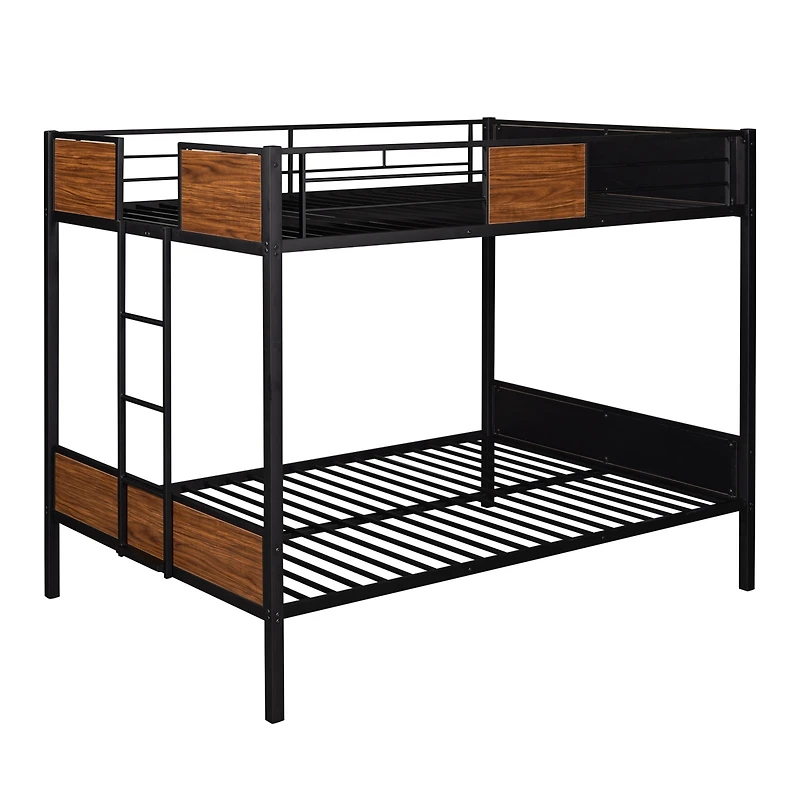 Simplie Fun Full-Over-Full Bunk Bed Modern Style Steel Frame Bunk Bed With Safety Rail, Built-In Ladder