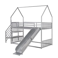 Simplie Fun Twin Size Metal Bunk Bed House Bed With Slide And Staircase