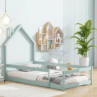 Streamdale Twin-Size Wood Floor Bed with House Headboard and Fences