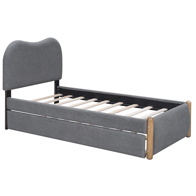 Simplie Fun Twin Size Upholstered Platform Bed With Wood Supporting Feet And Twin Size Trundle