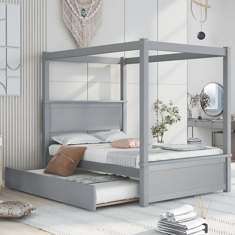 Streamdale Full Size Canopy Platform Bed with Trundle