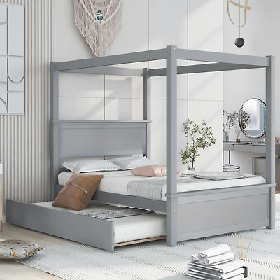 Streamdale Full Size Canopy Platform Bed with Trundle