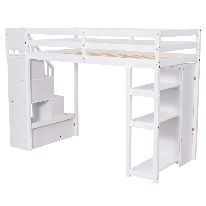 Streamdale Loft Bed with Storage, Stairs, and Shelves