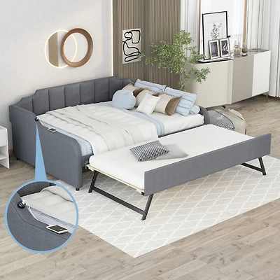 Simplie Fun Full Size Upholstery Daybed With Trundle And Usb Charging Design, Trundle