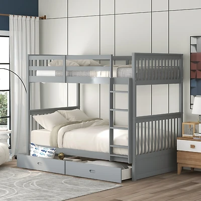 Streamdale Twin-Over-Twin Bunk Bed With Ladders And Two Storage Drawers