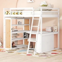 Streamdale Full Loft Bed With Ladder, Shelves, And Desk, White