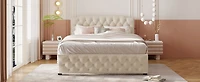Streamdale Gray Linen Platform Bed with Usb Ports & Drawers