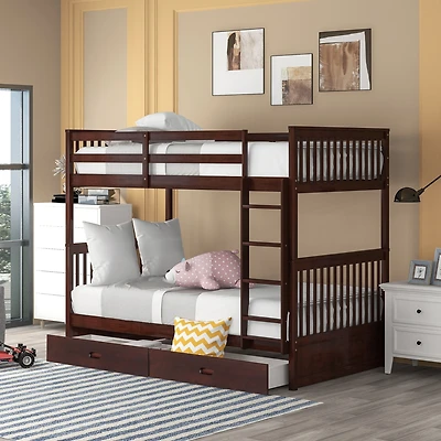 Streamdale Twin-Over-Twin Bunk Bed With Ladders And Two Storage Drawers