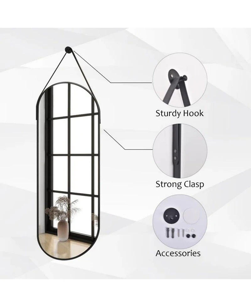 Homlux Oval Wall Mounted Mirror 16"x48" in Black
