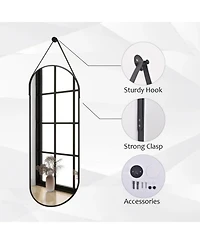 Homlux Oval Wall Mounted Mirror 16"x48" in Black