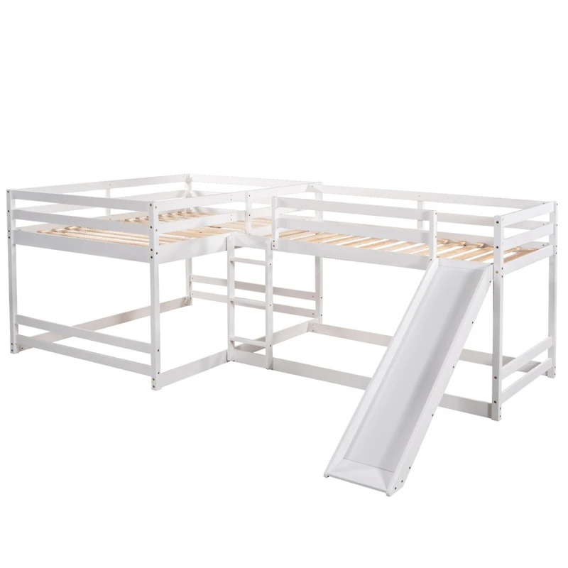 Streamdale Full And Twin L-Shaped Bunk Bed With Slide Short Ladder