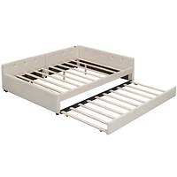 Simplie Fun Queen Size Upholstered Platform Bed With Usb And Twin Size Trundle