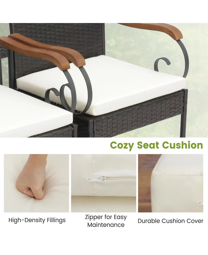 Slickblue Outdoor Pe Wicker Chair with Acacia Wood Armrests-Set of 2