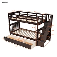 Streamdale Stairway Twin-Over-Twin Bunk Bed With Three Drawers For Bedroom, Dorm