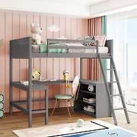 Streamdale Full Loft Bed With Shelves And Desk, Wooden Desk