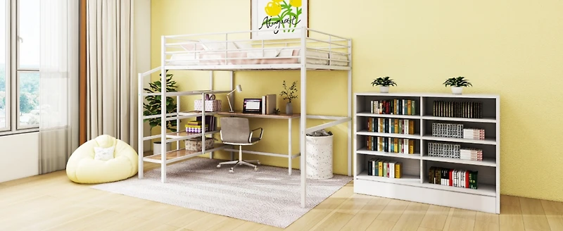 Streamdale Full Metal Loft Bed With Desk And Lateral Storage Ladder
